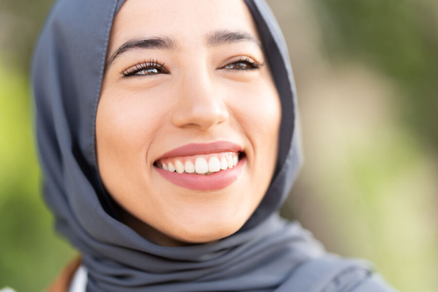 Attractive muslim woman smiling with a relaxed expression